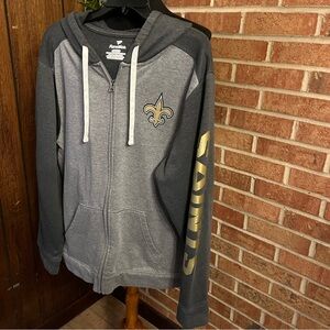 NFL Fanatics Men XL New Orleans Saints Full Zip Hoodie Jacket Gray Black Gold